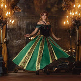 Princess Anna Coronation Costume Green Dress Embroidery Style