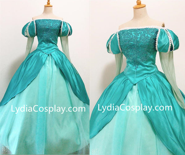 Teal Color Little Mermaid Ariel Dress, Ariel Princess Dress Cosplay Costume