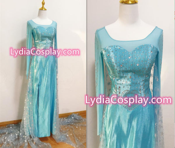 Princess Elsa Dress Cosplay Costume Elsa Sparkling Blue Dress